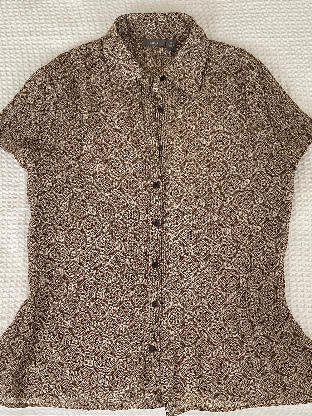 Apt. 9 Brown and Cream Short-Sleeve crinkle sheer Button-Down Shirt